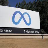 Facebook's Meta logo sign is seen at the company headquarters.