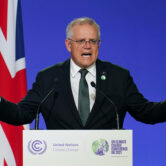Scott Morrison delivers an address during the COP26 Summit in Scotland.