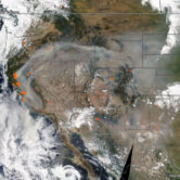 Satellite image of wildfire smoke distribution from Colorado throughout Western U.S. on Aug. 21, 2020.