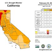 Map of California showing color-coded levels of drought.