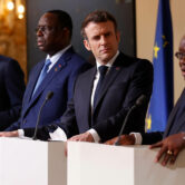 Charles Michel, Macky Sall, Emmanuel Macron and Nana Akufo-Addo at a press conference.