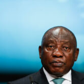 South Africa's President Cyril Ramaphosa speaks during a media conference.