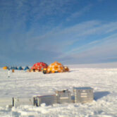Tents set up on the Dotson Ice Shelf in Antarctica.