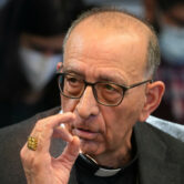 Cardinal Juan José Omella speaks during a press conference in Madrid.
