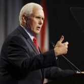 Mike Pence speaks during a Federalist Society meeting.
