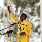 Zimbabwe's main opposition leader, Nelson Chamisa addresses a rally in Harare.
