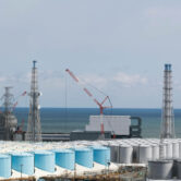 The Pacific Ocean looks over the Fukushima Daiichi nuclear power plant.