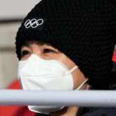 Peng Shuai watches an event at the 2022 Winter Olympics in Beijing.