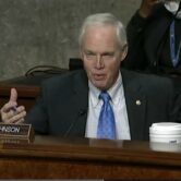 Senator Ron Johnson, a Republican from Wisconsin, talks during a Senate Foreign Relations Committee meeting Feb. 16, 2022. Johnson threw the Senate Judiciary Committee for a loop after refusing to return the blue slip for a district court nominee from Wisconsin.