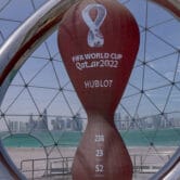 A count down clock is displayed in Doha, Qatar, ahead of the 2022 World Cup.