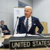 President Joe Biden attends a meeting at NATO headquarters