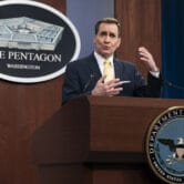 Pentagon spokesman John Kirby speaks during a press briefing.