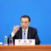 Li Keqiang speaks during a press conference in Beijing.