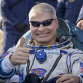 NASA astronaut Mark Vande Hei gives a thumbs up after returning to Earth.