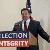 Ron DeSantis announces proposed election reform laws at an event in Florida.