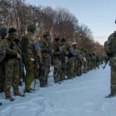 Ukrainian troops training outside Kharkiv