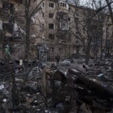 The site of a bombing in Kyiv, Ukraine