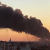 Smoke rises after an explosion in Lviv, Ukraine