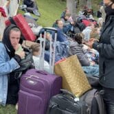 Ukrainian citizens waiting to enter US