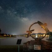 A photo of the Milky Way through Vigilance sculpture by Dave LaMure, Jr. in Fountain Hills, Ariz. (Rebecca Bloom/Bloom Photography)