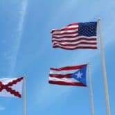 Puerto Rico, U.S. and Cross of Burgundy flags