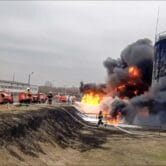 A fire at a Russian oil depot reported bombed by Ukraine