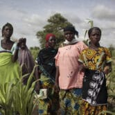 Young girls stand in a field of millet outside the remote village of Hawkantaki, Niger.