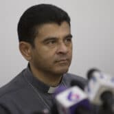 Bishop Rolando Álvarez participates in a press conference in Managua, Nicaragua.