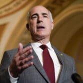 Bob Casey speaks during a news conference on Capitol Hill.