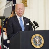 Joe Biden speaks during an event in the East Room of the White House.