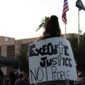 Death penalty protesters gather at the state capitol in Phoenix, May 11, 2022. (Michael McDaniel/CN)