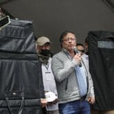 Gustavo Petro speaks to supporters during a campaign rally in Zipaquirá, Colombia.