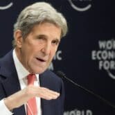 John Kerry gestures during a news conference at the World Economic Forum in Davos.
