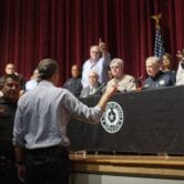 Beto O'Rourke interrupts a news conference held by Texas Gov. Greg Abbott