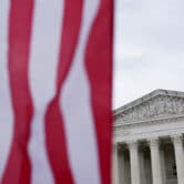 Flag obstructs view of U.S. Supreme Court