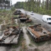 Destroyed Russian tanks in Dmytrivka, Ukraine