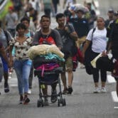 Migrants walk together