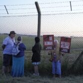 Protesters outside an air force base in England