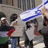Protesters gather outside the district court in Beersheba, Israel