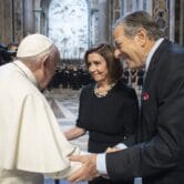 Pope Francis greets Nancy and Paul Pelosi