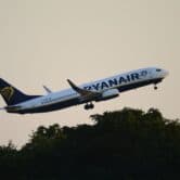 A Ryanair plane takes off from Budapest Airport