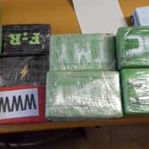Seized cocaine at a press conference in Italy.