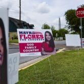Signs for Texas Republican congressional candidate Mayra Flores