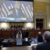 Video of Donald Trump is shown during a House committee hearing.