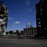 Buildings destroyed by attacks in Borodyanka, Ukraine