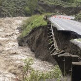 road damaged by Yellowstone floodwaters