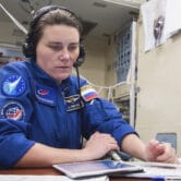 Anna Kikina trains during preparation for a space mission in Russia.