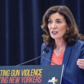 Kathy Hochul speaks during a ceremony to sign a package of gun bills.