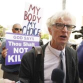 An attorney representing an abortion clinic speaks to reporters.