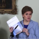 Scotland's First Minister Nicola Sturgeon speaks at a press conference